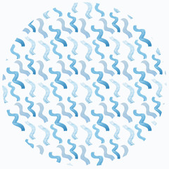 Seamless watercolor painted pattern with blue waves on a white background.