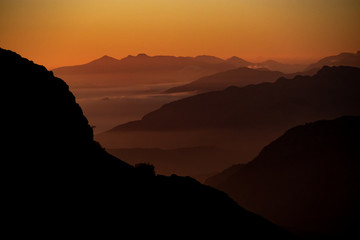 beautiful sunset seen from the top of Monte Cervati. Cilento and Vallo di Diano national park,...
