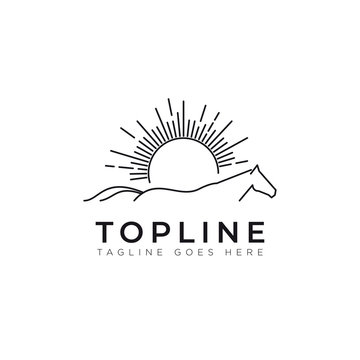 topline logo, with line art sun and  head to tail horse vector