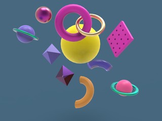 abstract falling geometric primitive figures minimalism  background 3d illustraton