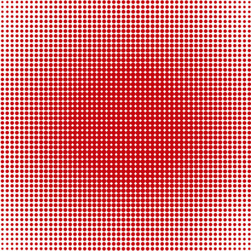 red background with halftone dot pixle shape