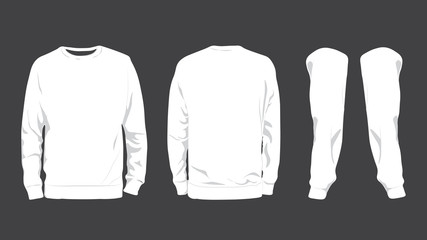 Men's white sweatshirt template,from two sides and arms, isolated on dark background....