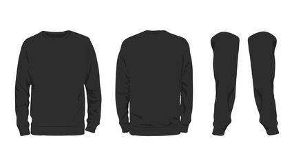 Men's black sweatshirt template,from two sides and arms,isolated on white background....