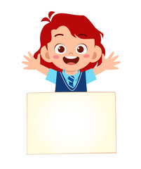 happy cute little kid girl with blank banner