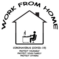 Fototapeta premium Coronavirus COVID 19 work at home remotely public information message to protect yourself, your family and others isolated on white background 
