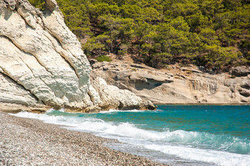 Coastal rocky view and Mediterranean Sea, Kiris, Turkey
