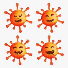 Coronavirus epidemic 2020. China coronavirus strain.COVID-19 illustration strain set. funky cartoon faces with dangerous expression.