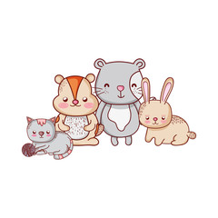 cute animals, rabbit beaver cat and rabbit cartoon