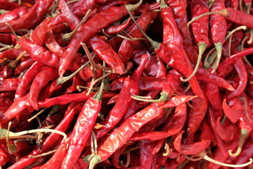 The background of dried and red peppers will dry in the sun.