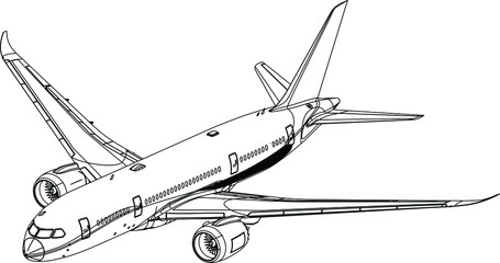 Vector. Realistic commercial airplane model isolated on white background. Acsonometric view.