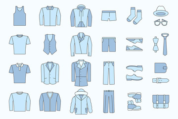Fashion Icons set - Vector color symbols of men's clothing for the site or interface