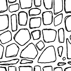 Stones handdrawn seamless black and white pattern. Vector illustration.