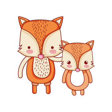 cute foxes family animal cartoon isolated icon design