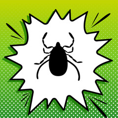 Dust mite sign illustration. Black Icon on white popart Splash at green background with white spots. Illustration.