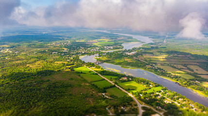 Aerial view over the Landscape of Canada, at Merrickville, Ontario, near the city of Ottawa. A...