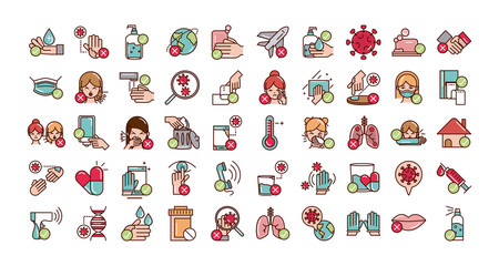 avoid and prevent spread of covid19 icons set line and file icon