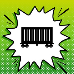 Obraz premium Cargo wagon sign. Black Icon on white popart Splash at green background with white spots. Illustration.