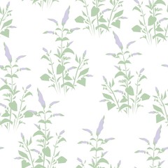 Fototapeta premium Hand drawn Mint grass pattern seamless. Vector illustration. Menthol leaves background. Print for fashionable textile.