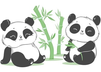 Cute panda and bamboo illustration. Cartoon character. Vector