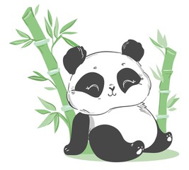 Cute panda and bamboo illustration. Cartoon character. Vector