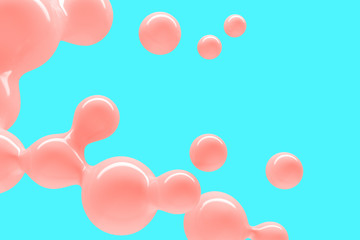 Abstract background with flying shiny drops of liquid 3D illustration