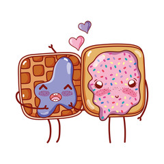 breakfast cute pancake waffle and bread with jam cartoon