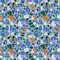 Leopard skin pattern seamless. Trendy leo texture. Vibrant vector design for web and print. Textile, fabric and wallpaper art. Hand drawn vector illustration.  Modern colour combination.  