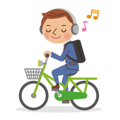 音楽を聴きながら自転車を運転するビジネスマン