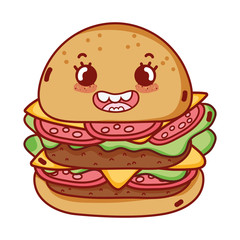 burger fast food cute kawaii cartoon isolated icon
