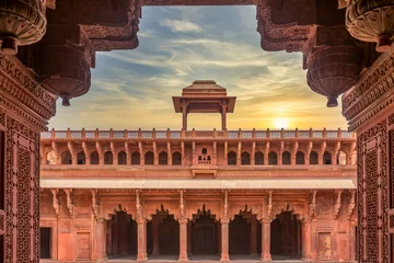 Fotobehang Agra Fort built by Mughal Emperor Akbar, Historic red sandstone fort of medieval India, Agra Fort is a UNESCO World Heritage site in the city of Agra, Uttar Pradesh, India. © Kalyakan