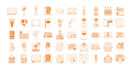 home education school learn supplies icons set line color style icon