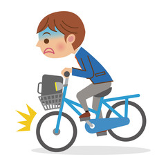 自転車に急ブレーキをかける男子学生