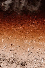 Contaminated brown water in a pond in nature