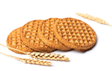 Integral cookie biscuits isolated on white background