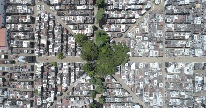 Aerial Drone Scene zoom in of Recoleta Cemetery Historic of Buenos Aires - Argentine.