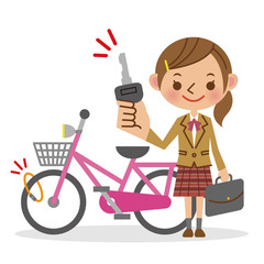 自転車を運転しグッドサインをする女子生徒