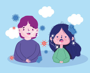 covid 19 coronavirus pandemic, young people with sick cough