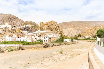 dry riverbed of Nacimiento river in Alboloduy town, province of Almeria, Andalusia, Spain