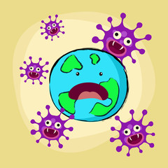earth with virus. covid-19 outbreak and pandemic concept. vector illustration.