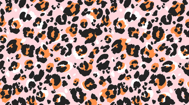 Leopard pattern seamless. Classic leo texture. Trendy seamless vector design for web and print. Textile, fabric and wallpaper art. Hand drawn vector illustration.  Modern colour combination.  