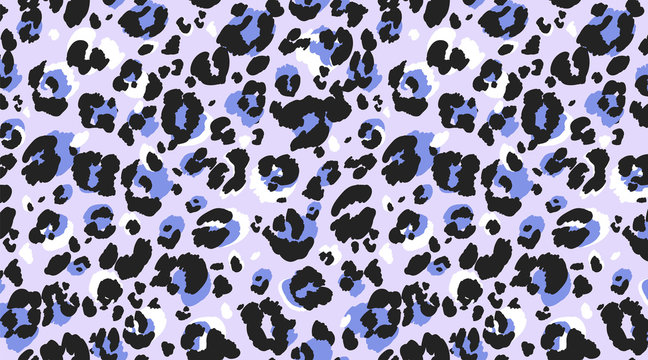 Leopard pattern seamless. Purple leo skin texture. Trendy seamless vector design for web and print. Textile, fabric and wallpaper art. Hand drawn illustration.  Modern colour combination.  