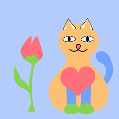 Cute kitten cat and flower baby card greeting clothes simple to edit