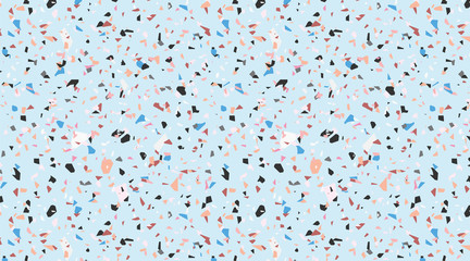 Soft sky blue terrazzo pattern for web and print design. Beautiful tile, flooring home decor texture. Modern stone fashion pattern.