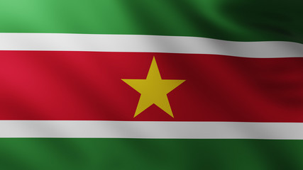 Large Flag of Suriname fullscreen background in the wind