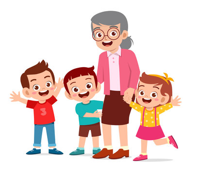 happy cute old woman with family together