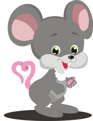 A small gray mouse in vector form, on a transparent background