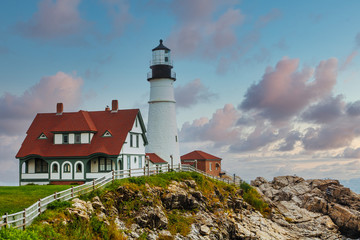 Fototapeta na wymiar The famous Portland Head lighthouse at Dusk