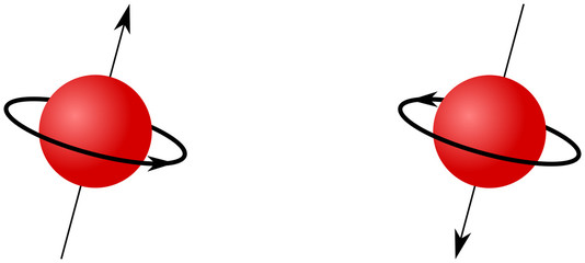 Atomic electrons with opposite spin up and down, having spin quantum number