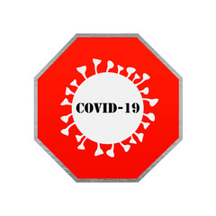 Coronavirus Stop Road Sign. Covid-19 Warning 3D Render