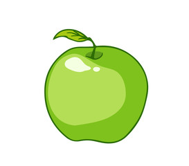 Fresh green apple. Cartoon vector icon isolated on white background.
